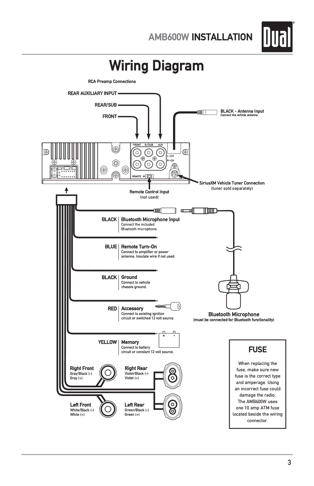 Dual AMB600W owner manual Wiring Diagram, Front 