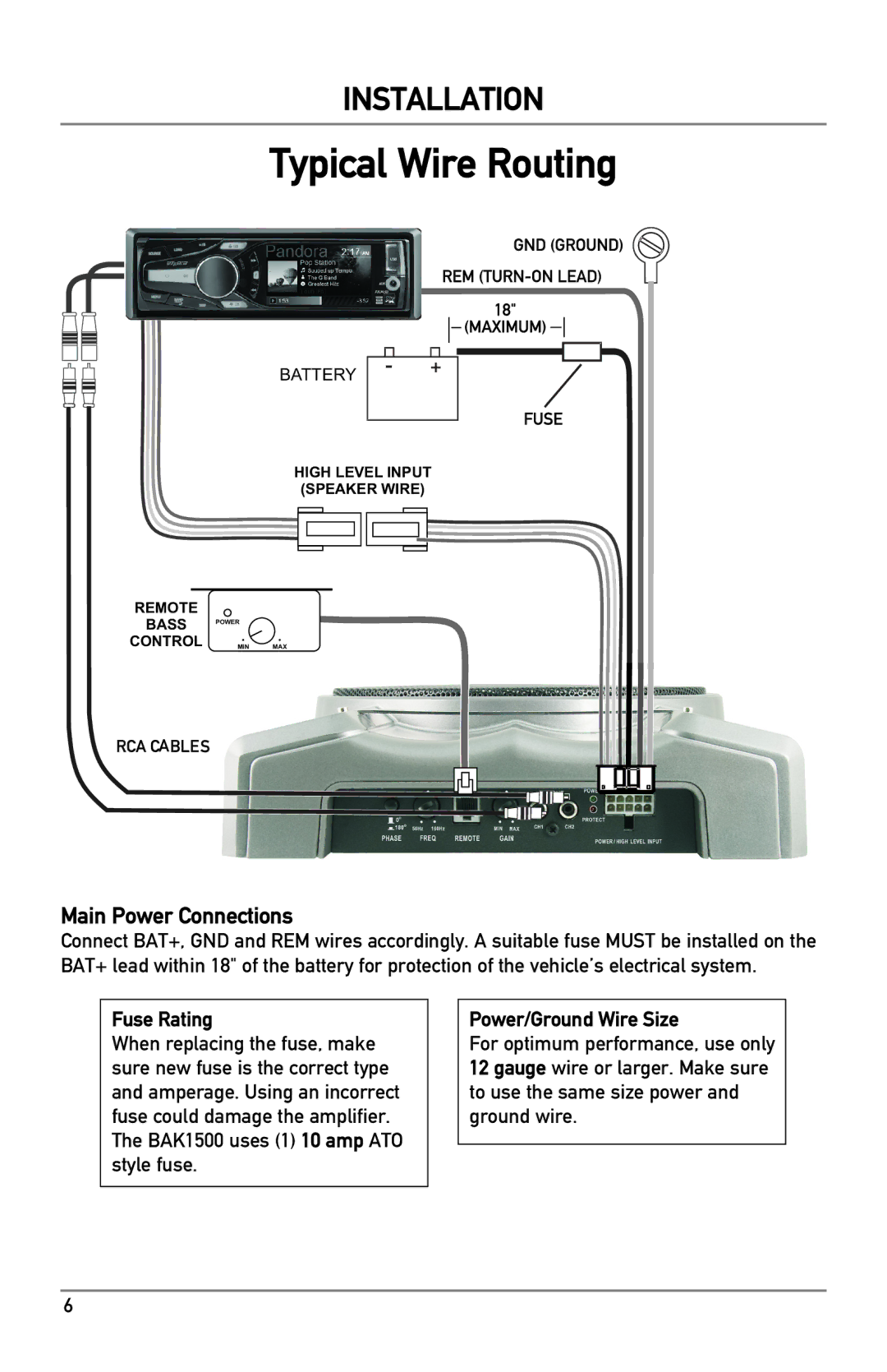 Dual BAK1500 owner manual Typical Wire Routing, Main Power Connections 