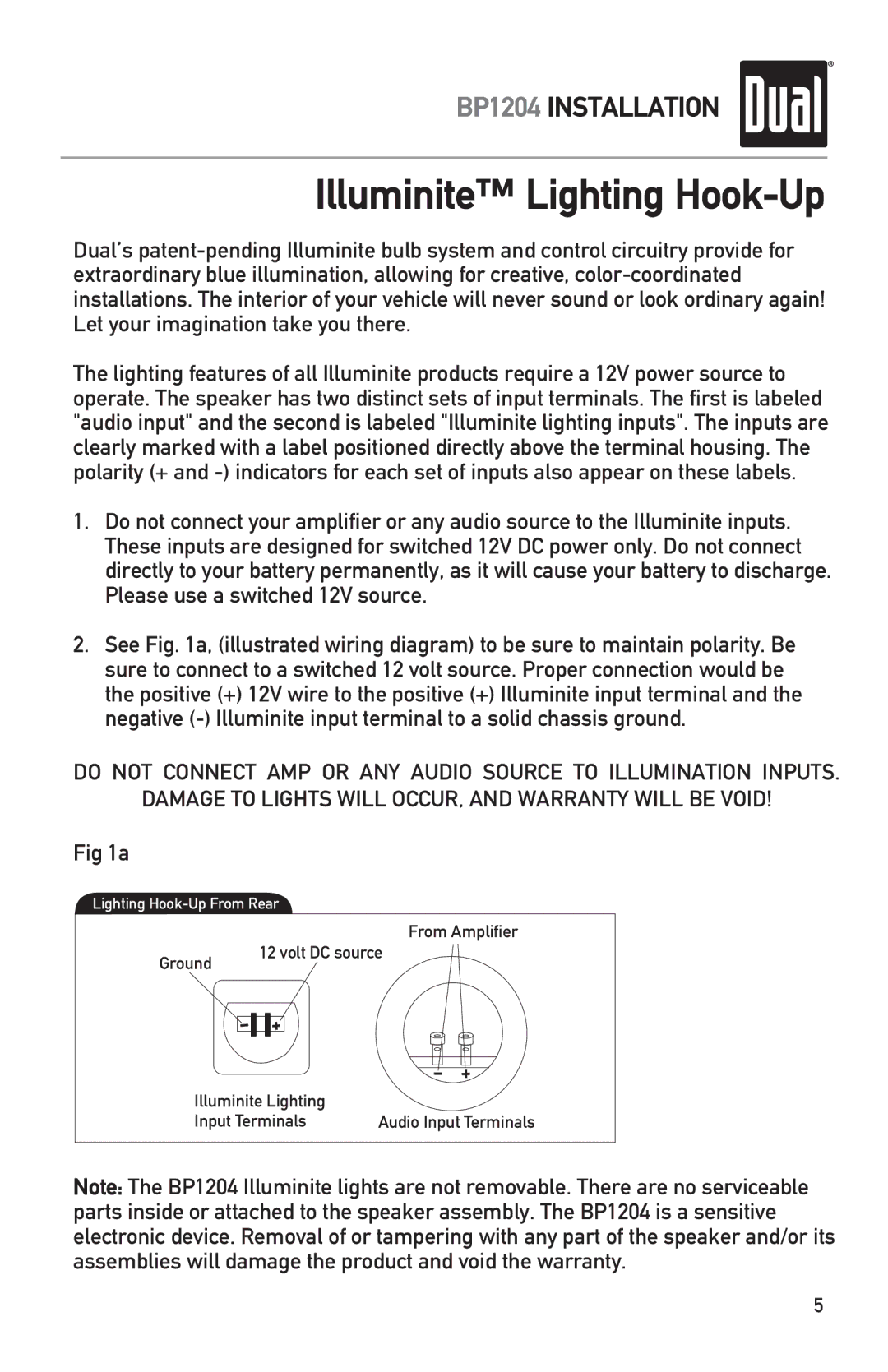 Dual BP1204, BP104 owner manual Illuminite Lighting Hook-Up 