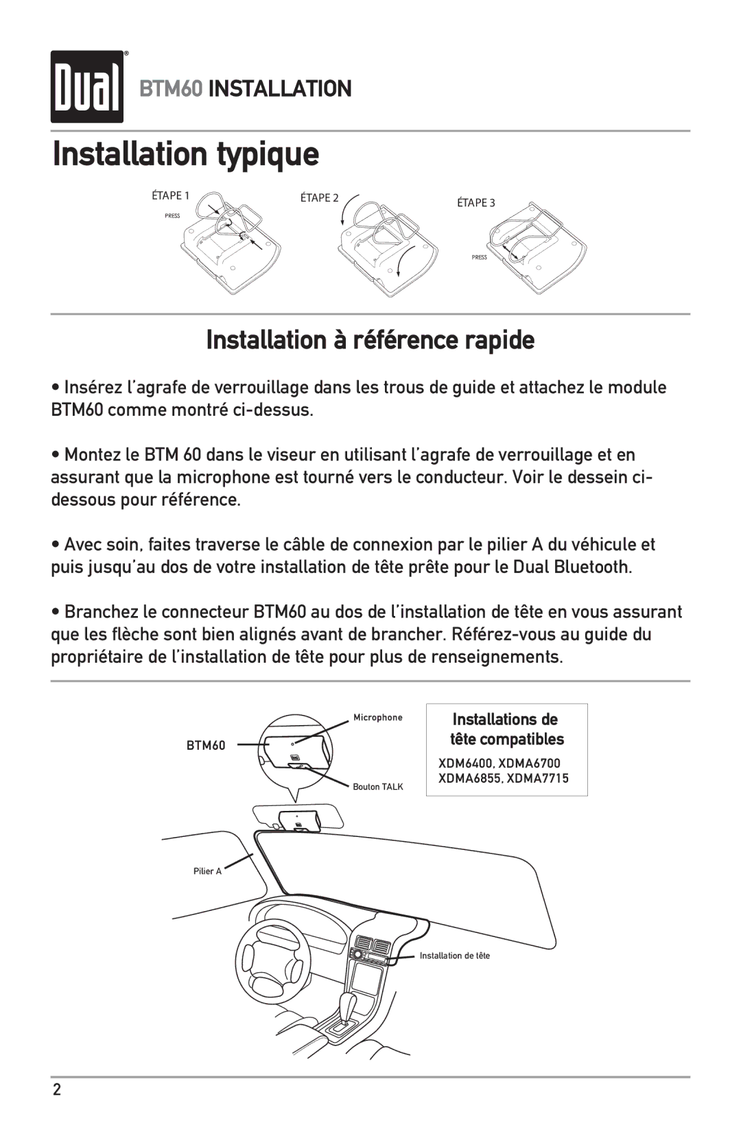 Dual BTM60 manual Installation typique, Installation à référence rapide 