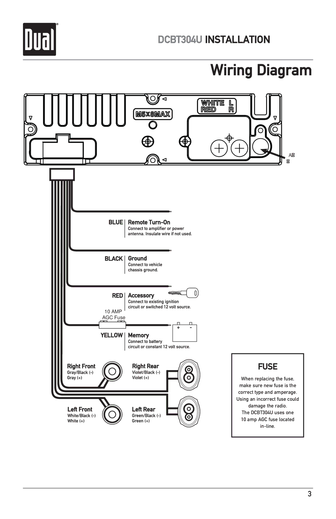 Dual DCBT304U owner manual Wiring Diagram, Fuse 