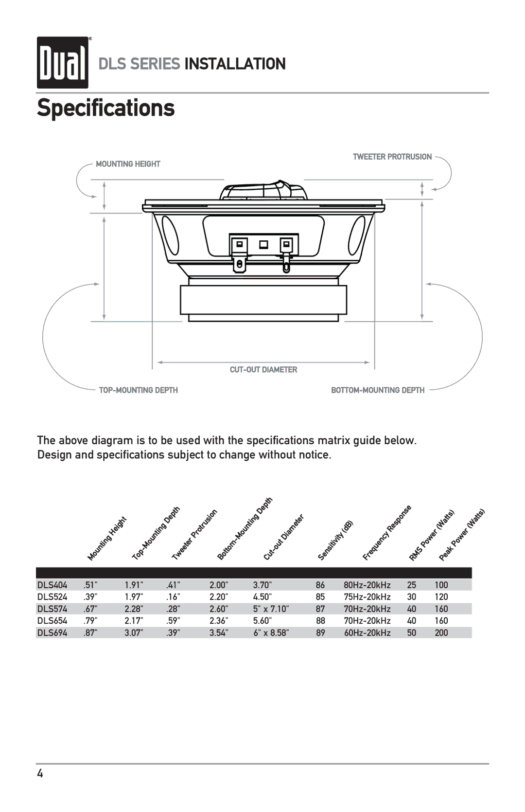 Dual DLS404 owner manual Specifications 