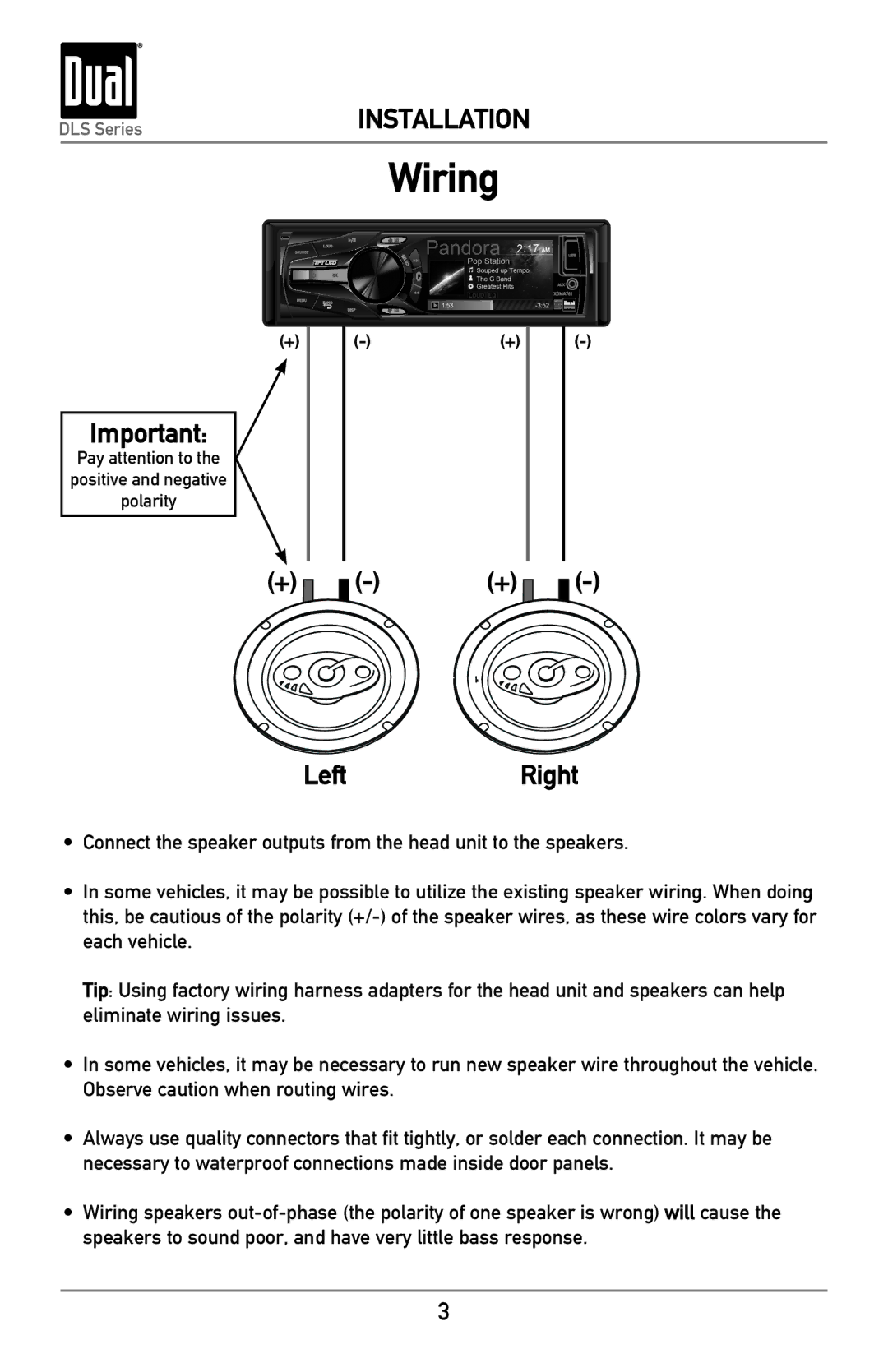 Dual DLS5240 owner manual Wiring, LeftRight 