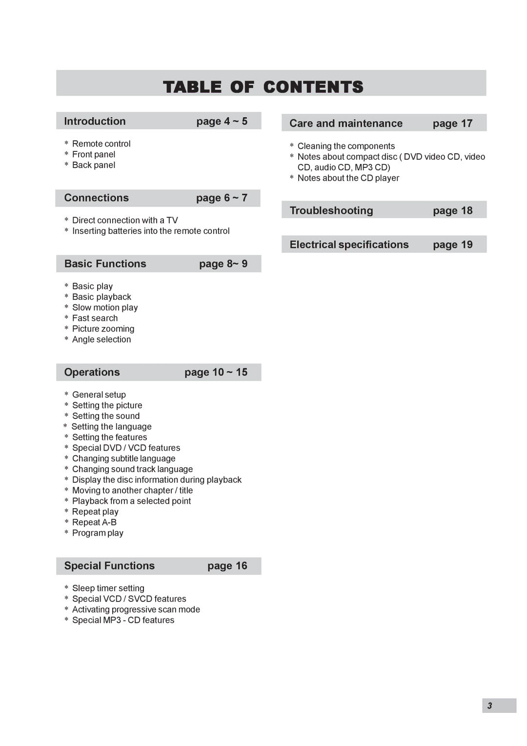 Dual DP295 manual Table of Contents 