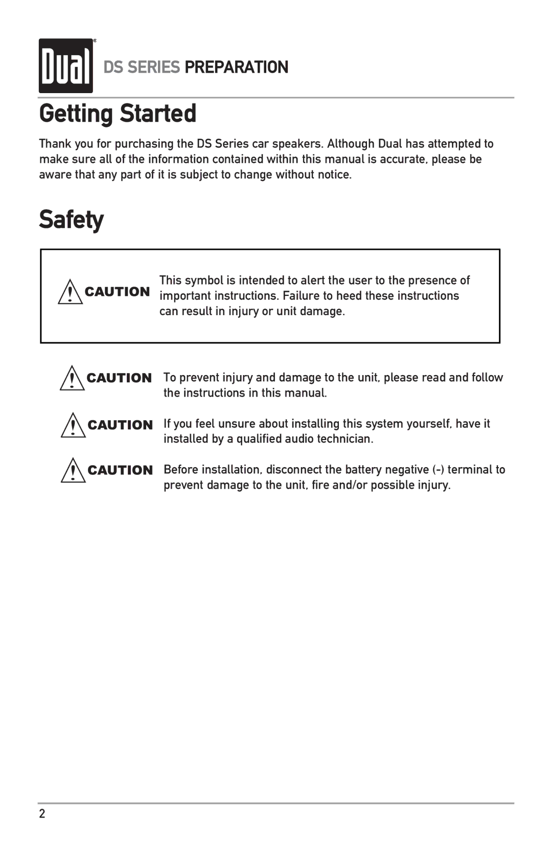 Dual BDS692, DS653, DS693, DS42, DS52, DS573, BDS652 owner manual Getting Started, Safety 