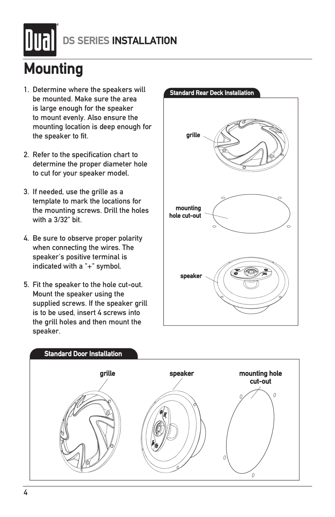 Dual DS42, DS653, BDS692, DS693, DS52, DS573, BDS652 owner manual Mounting 