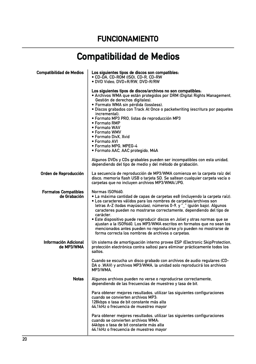 Dual DXV3D manual Compatibilidad de Medios, Notas Los siguientes tipos de discos son compatibles 