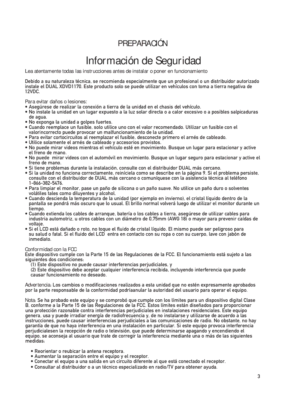 Dual DXV3D manual Información de Seguridad, Para evitar daños o lesiones, Conformidad con la FCC 