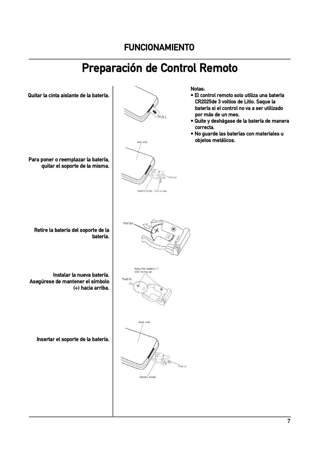 Dual DXV3D manual Preparación de Control Remoto, Quitar la cinta aislante de la batería, + hacia arriba 