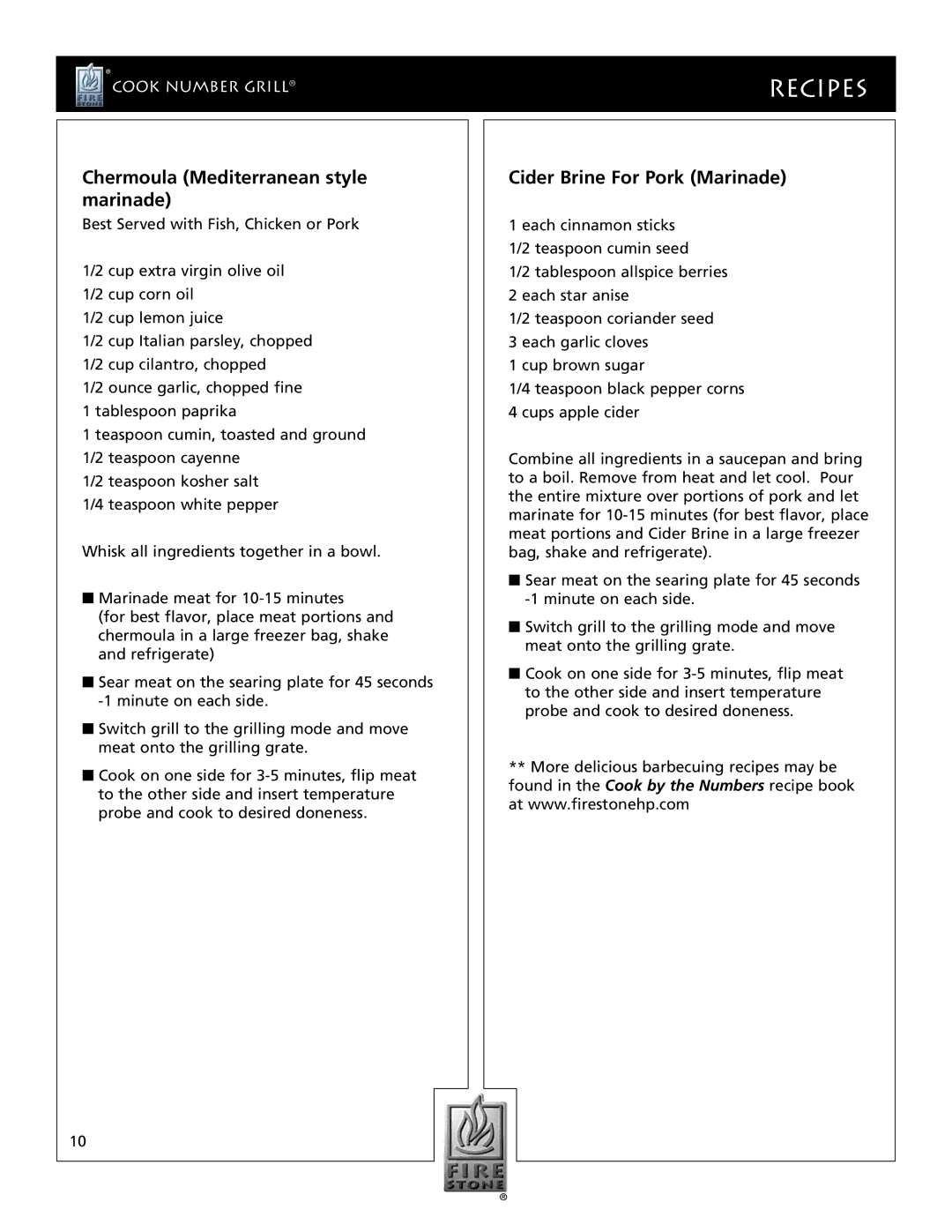 Dual CNE20, JAG20e, LG20ie manual Recipes, Chermoula Mediterranean style marinade, Cider Brine For Pork Marinade 