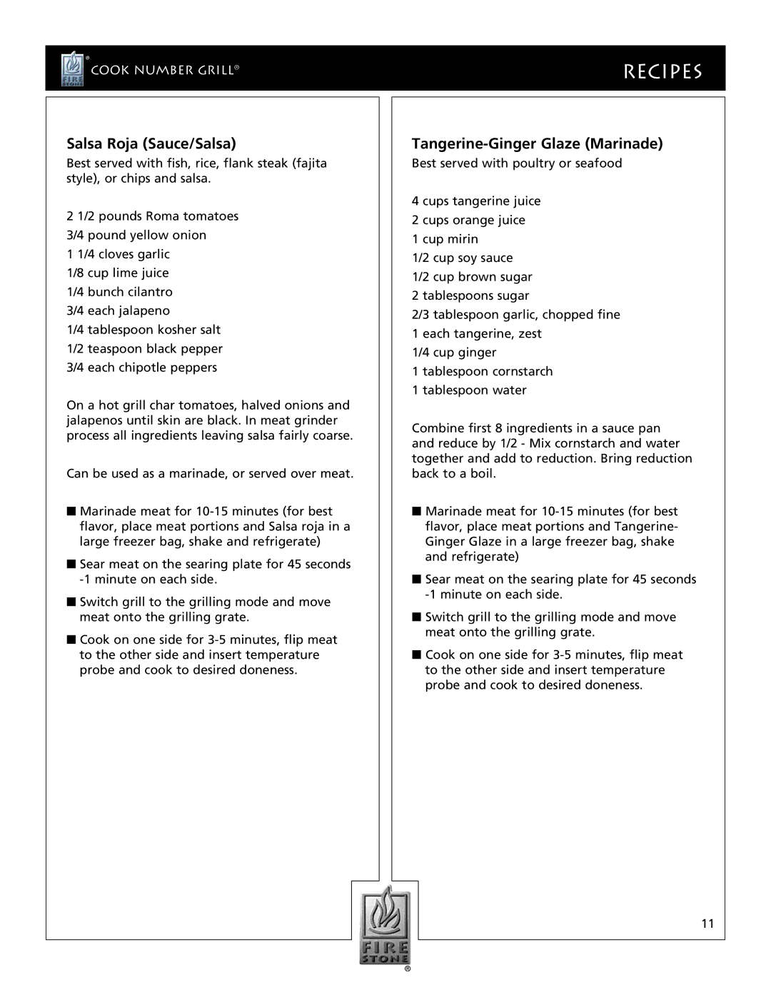 Dual LG20ie, JAG20e, CNE20 manual Salsa Roja Sauce/Salsa, Tangerine-Ginger Glaze Marinade 