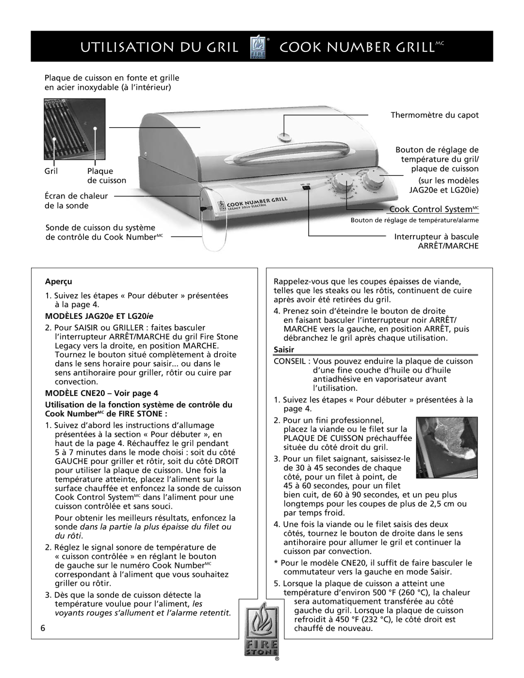 Dual CNE20 manual Aperçu, Modèles JAG20e ET LG20ie, Arrêt/Marche, Saisir 