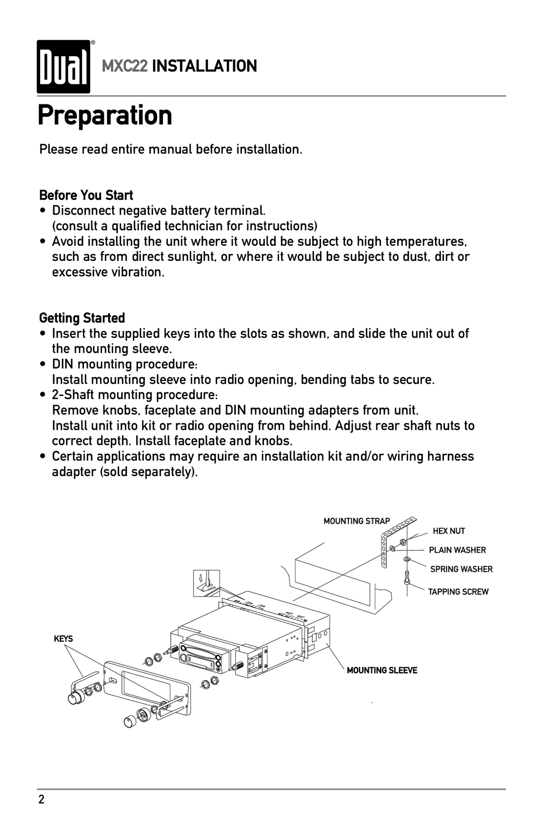 Dual MXC22 owner manual Preparation, Before You Start 