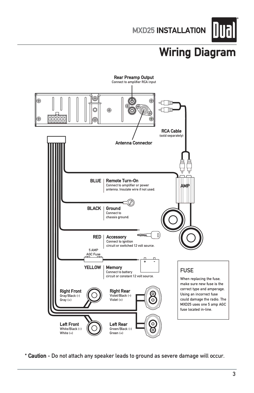 Dual MXD25 owner manual Wiring Diagram, Blue Black RED 