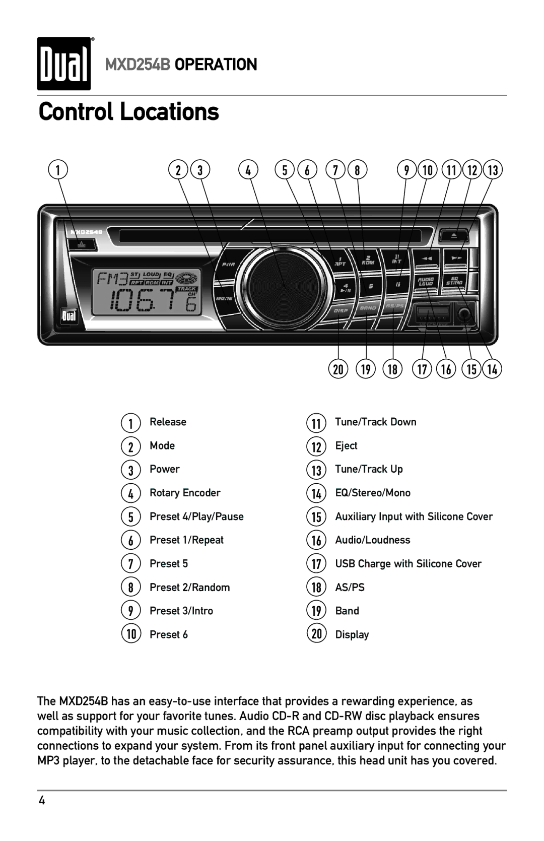 Dual MXD254B owner manual Control Locations, As/Ps 