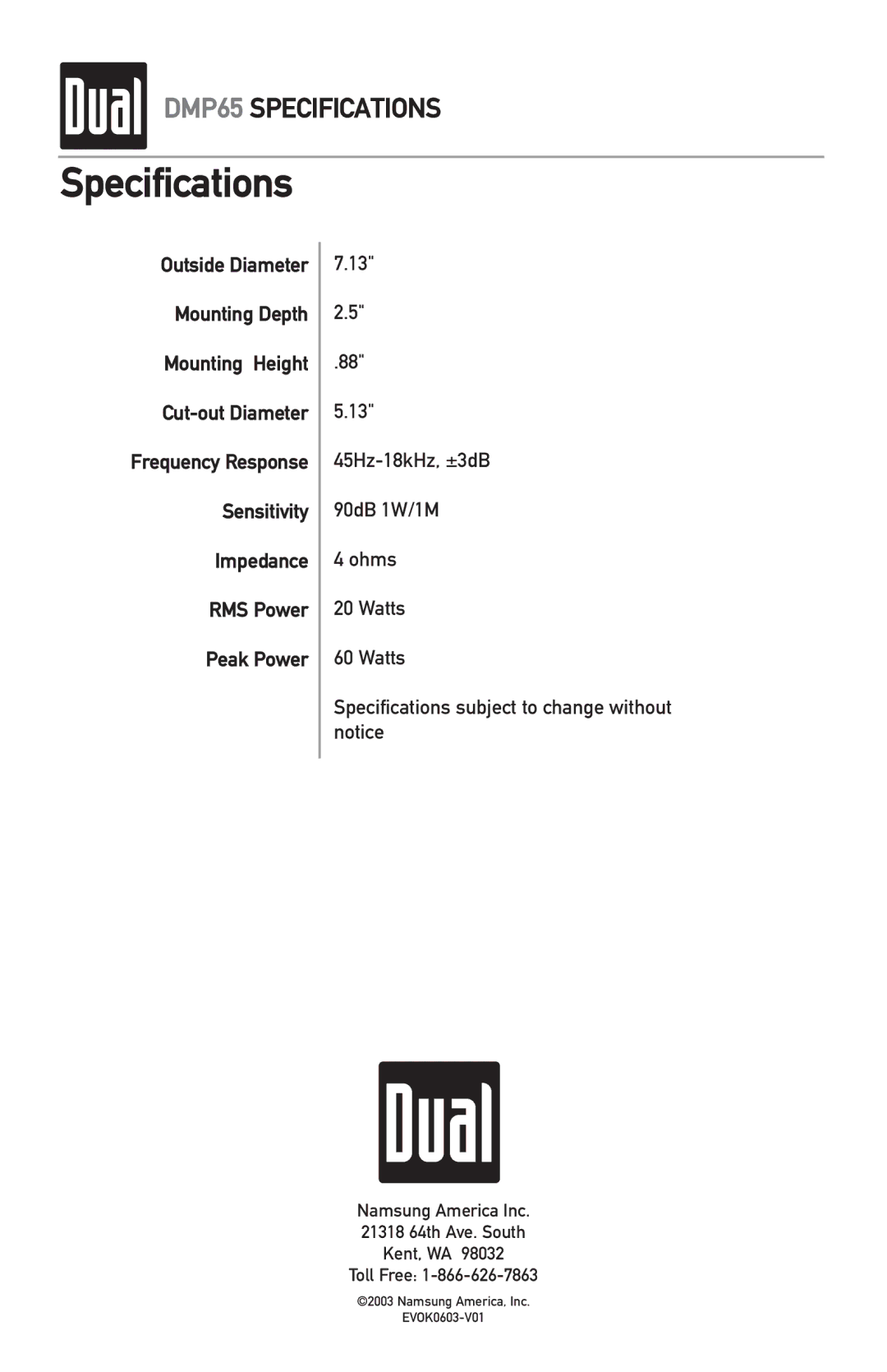 Dual MXD40 owner manual Specifications 