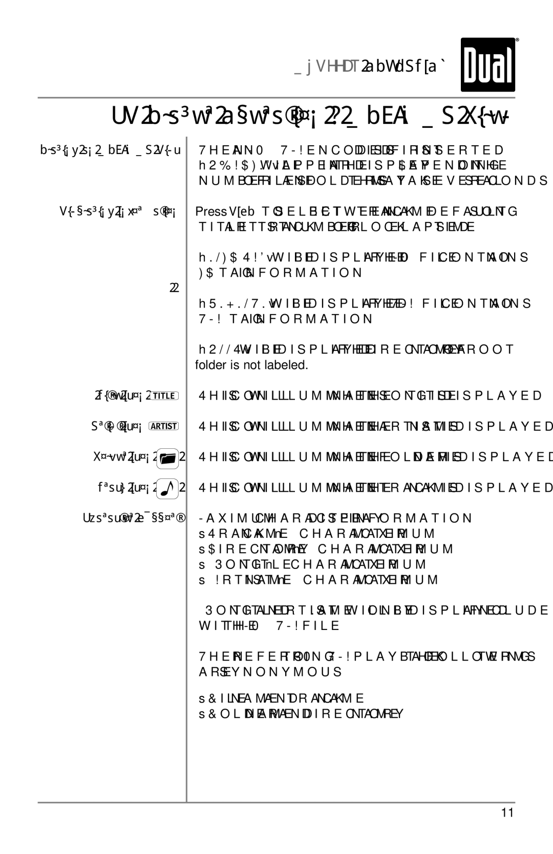 Dual MXD662B owner manual CD Player Operation MP3/WMA Files 