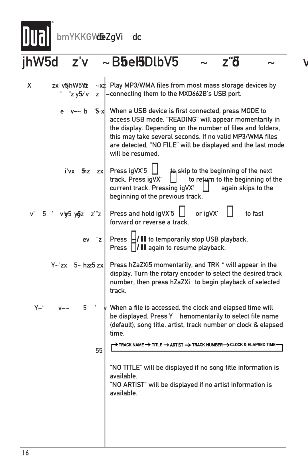Dual MXD662B owner manual USB Operation MP3/WMA Files Optional 