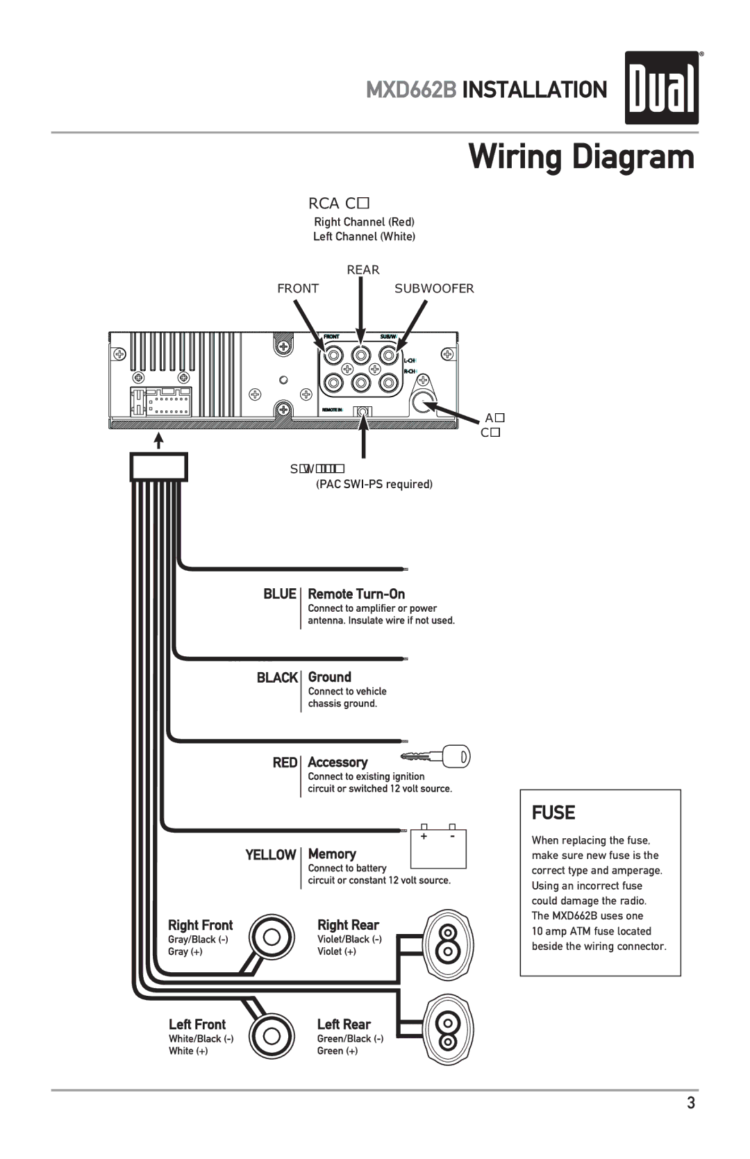 Dual MXD662B owner manual Wiring Diagram, RCA Connections 