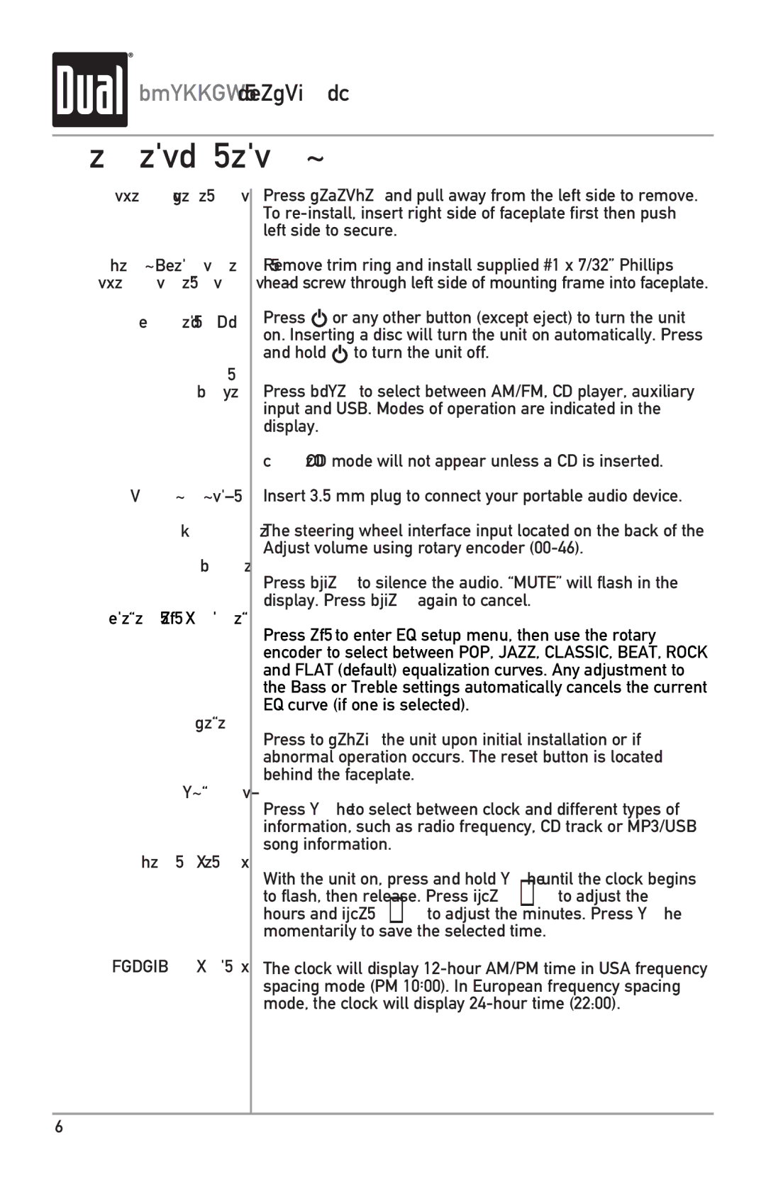 Dual MXD662B owner manual General Operation, Faceplate Removal 