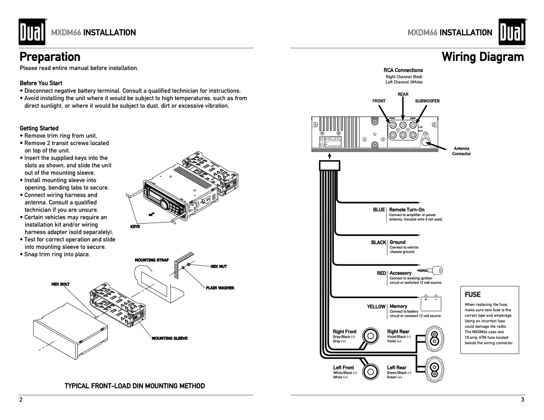 Dual MXDM66 owner manual Preparation, Wiring Diagram, Before You Start, Getting Started 