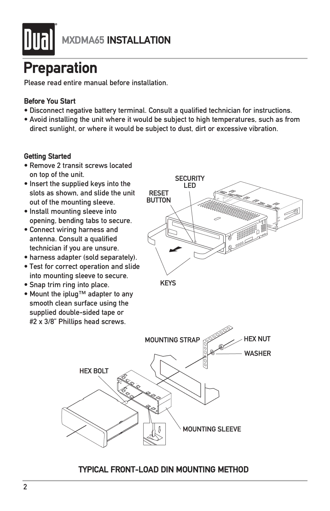 Dual MXDMA65 owner manual Preparation, Before You Start, Getting Started 