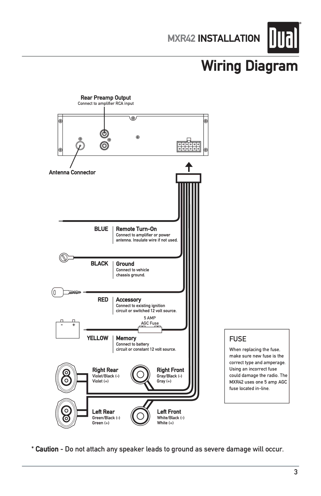 Dual MXR42 owner manual Wiring Diagram, Fuse 