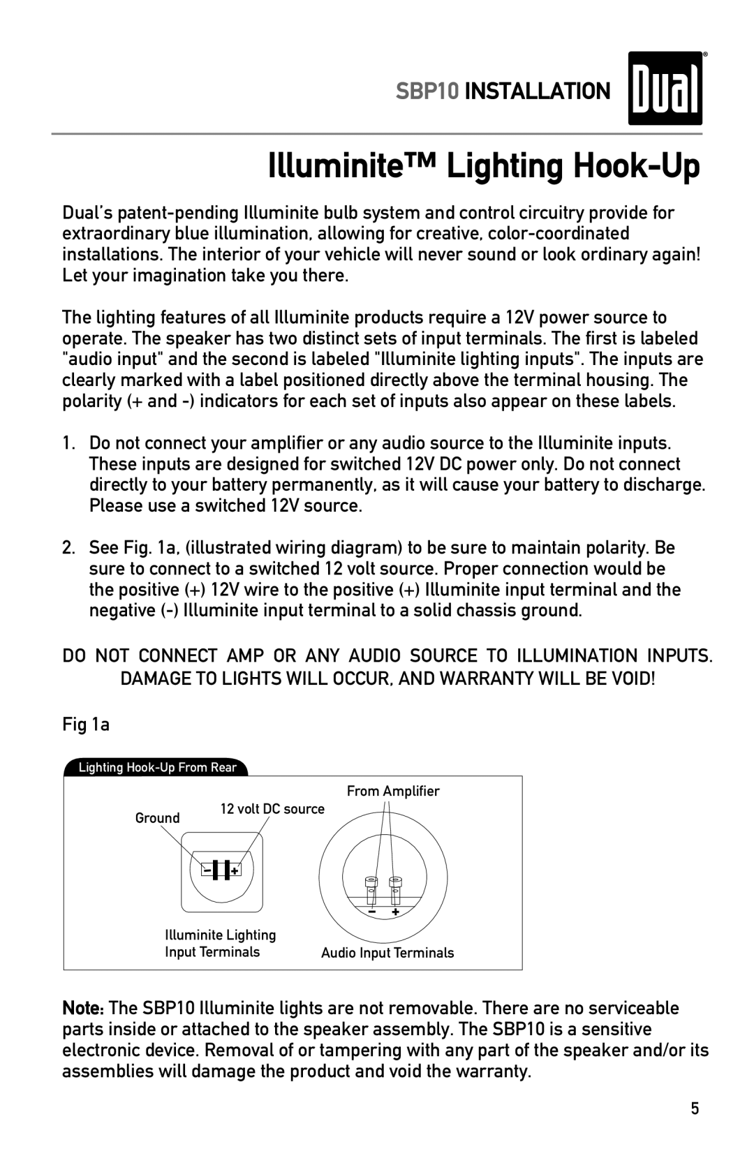 Dual SBP10 owner manual Illuminite Lighting Hook-Up 