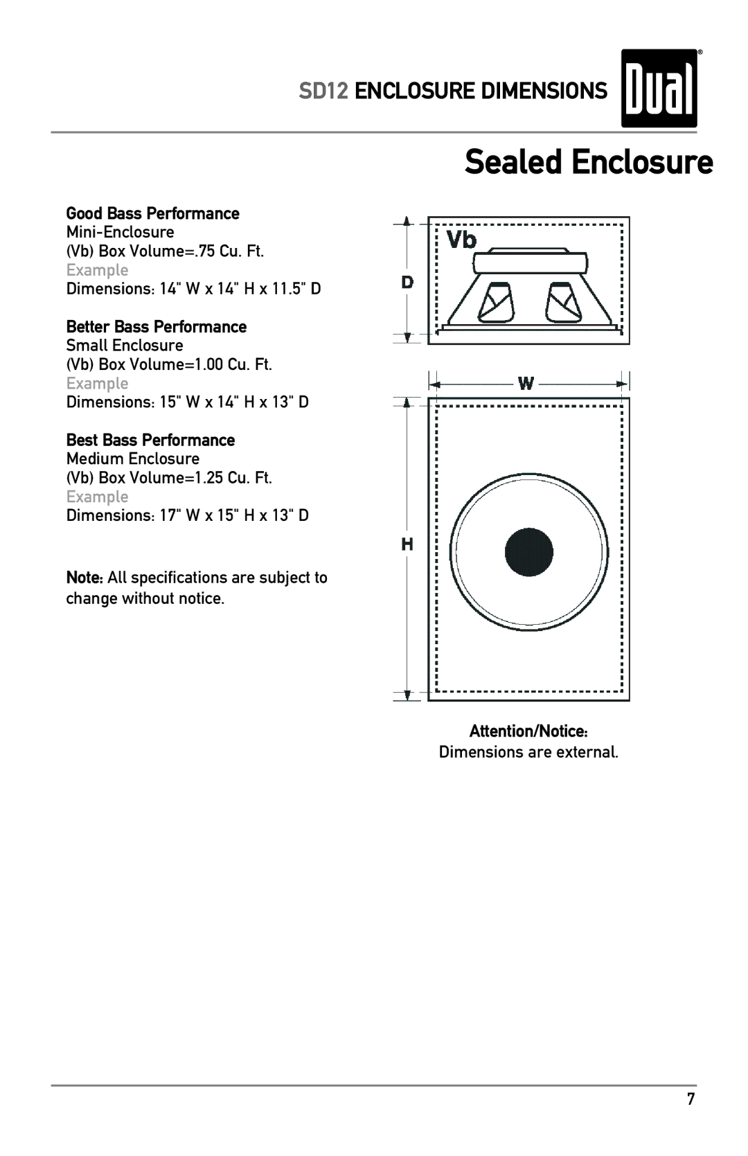 Dual SD12 owner manual Sealed Enclosure, Good Bass Performance, Better Bass Performance, Best Bass Performance 