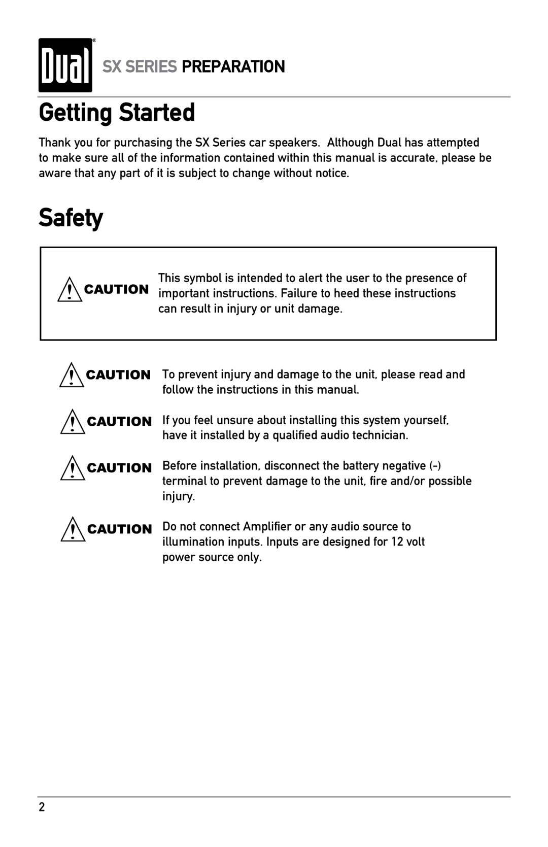 Dual SX692, SX652 owner manual Getting Started, Safety 