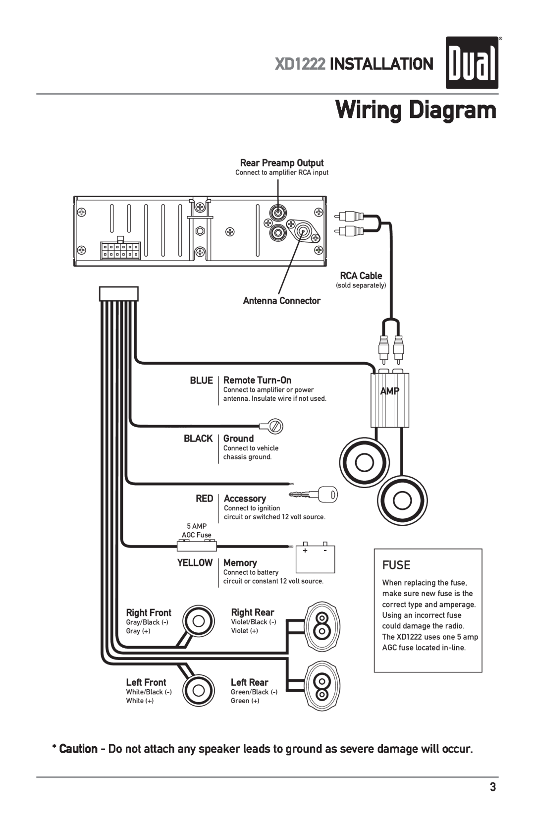 Dual owner manual Wiring Diagram, XD1222 INSTALLATION, Fuse 