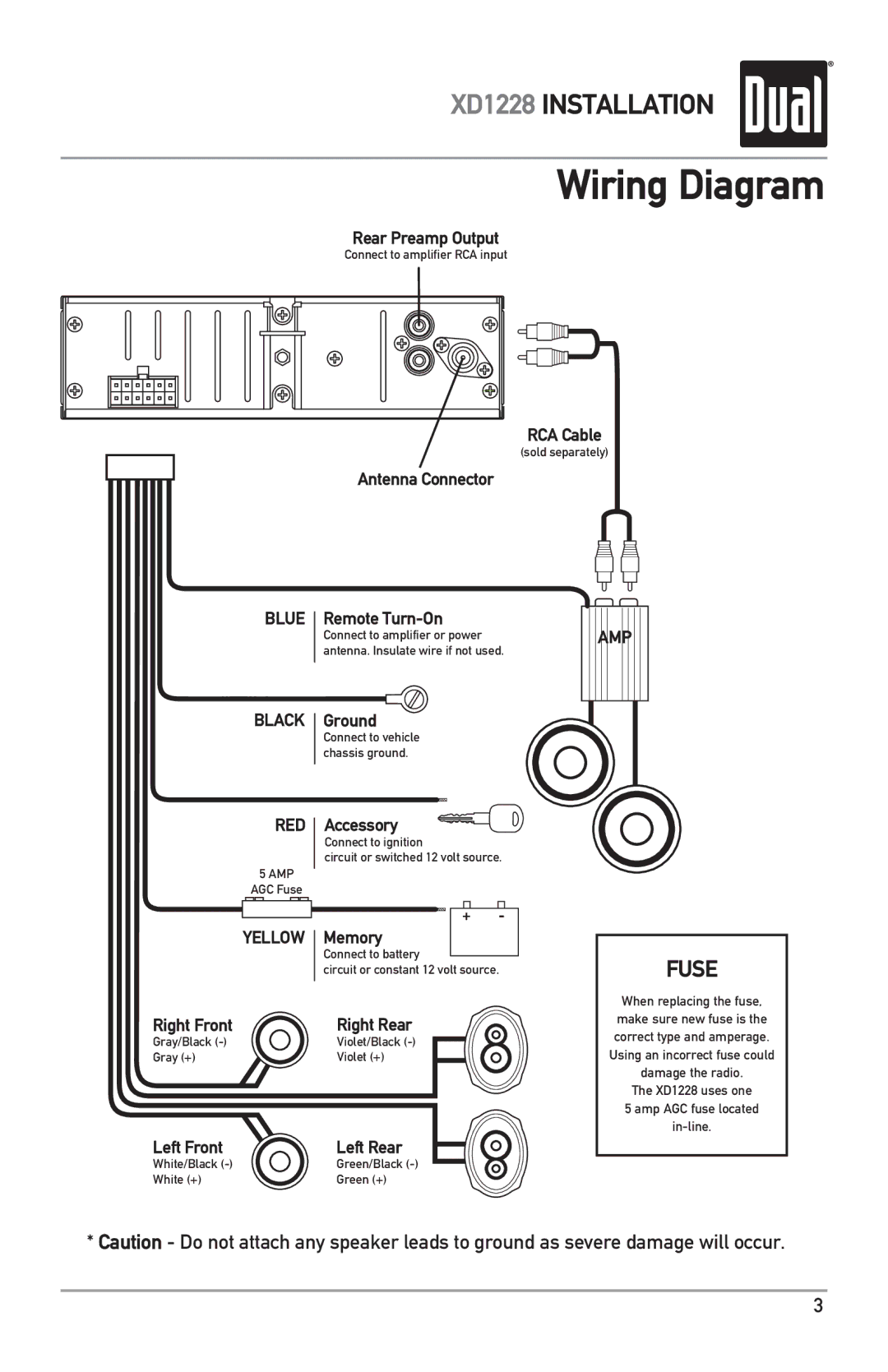 Dual XD1228 owner manual Wiring Diagram, Yellow 