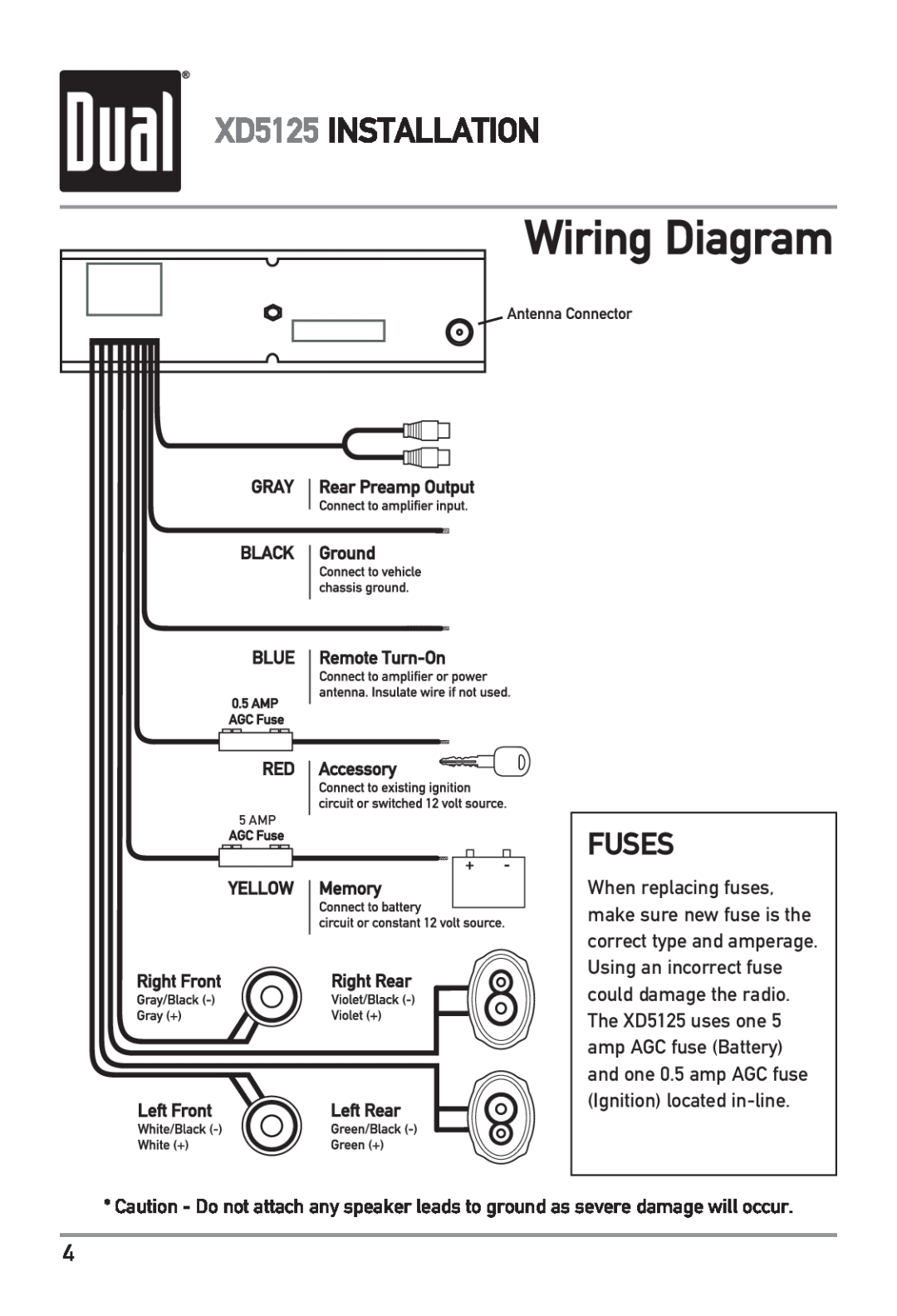 Dual owner manual Wiring Diagram, Fuses, XD5125 INSTALLATION 