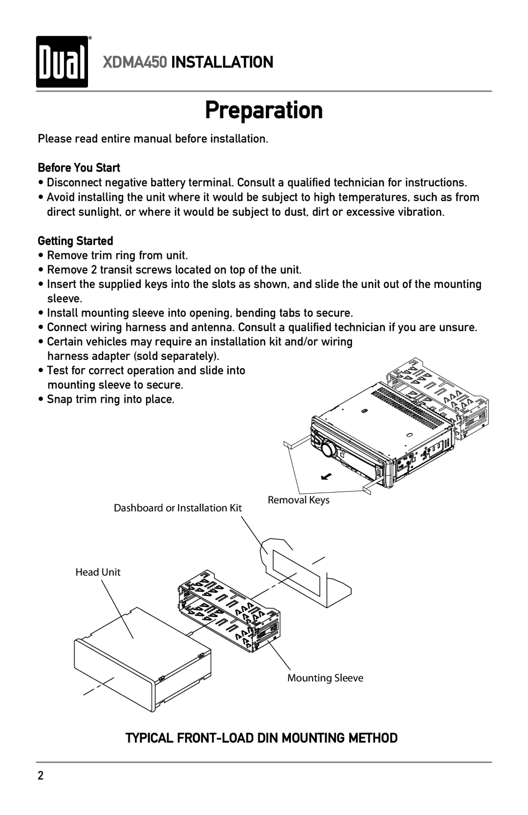 Dual XDMA450 owner manual Preparation, Before You Start, Getting Started 