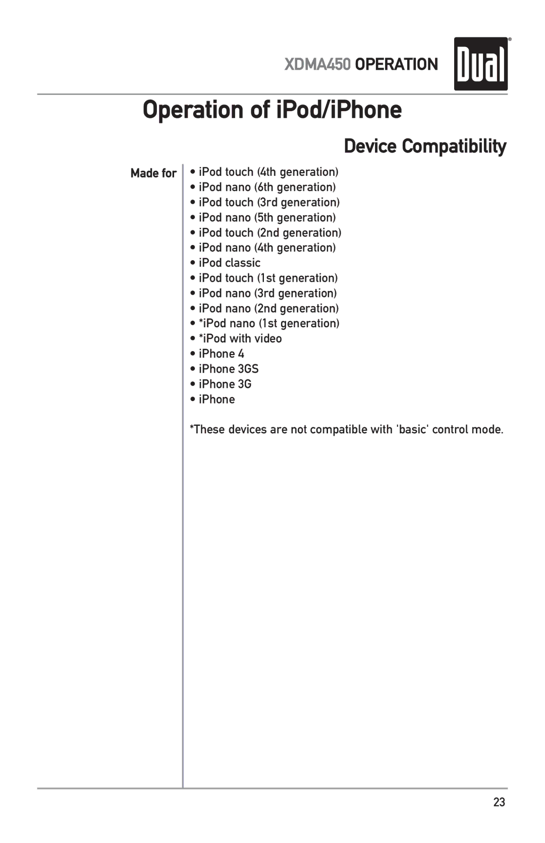 Dual XDMA450 owner manual Device Compatibility, Made for 