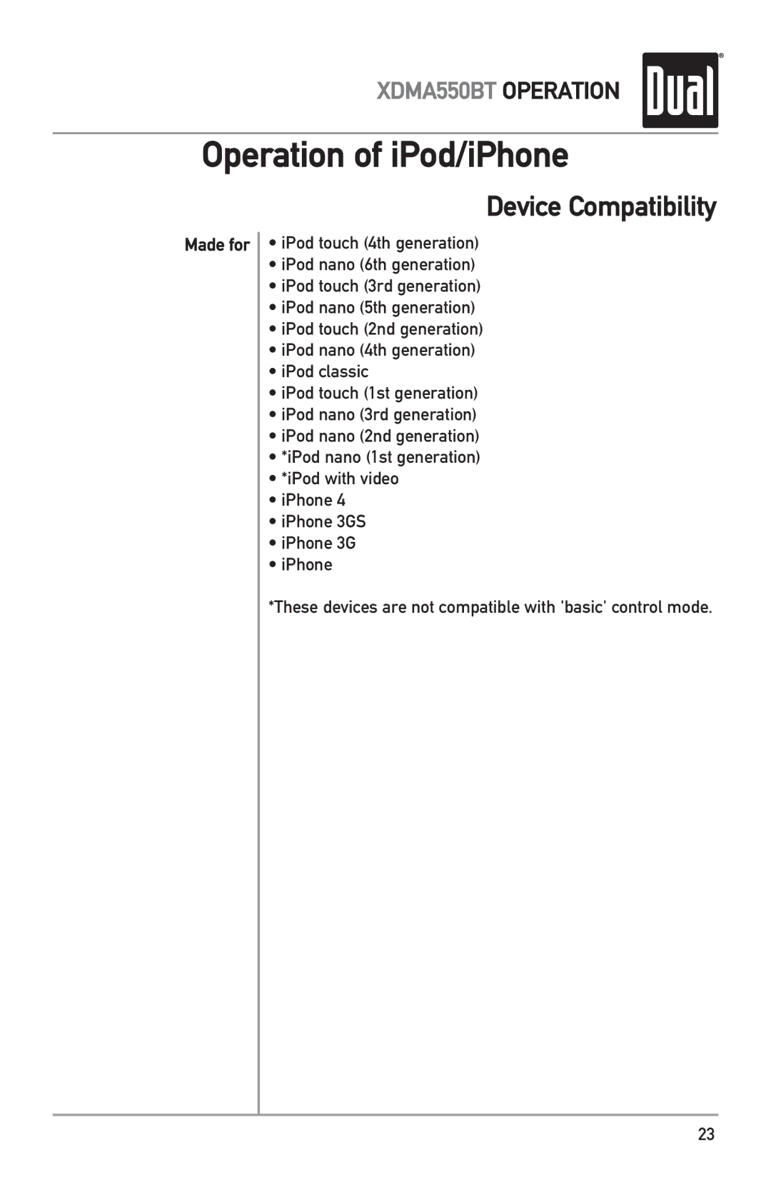 Dual XDMA550BT owner manual Device Compatibility, Made for 