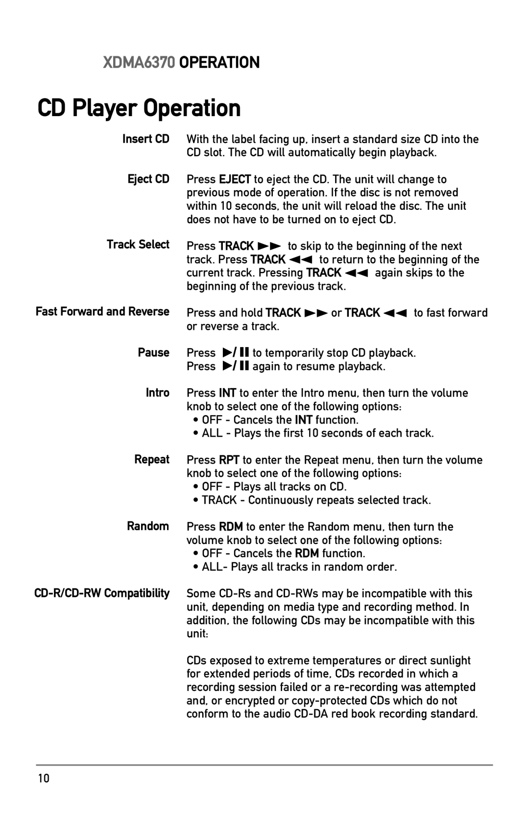 Dual XDMA6370 owner manual CD Player Operation 