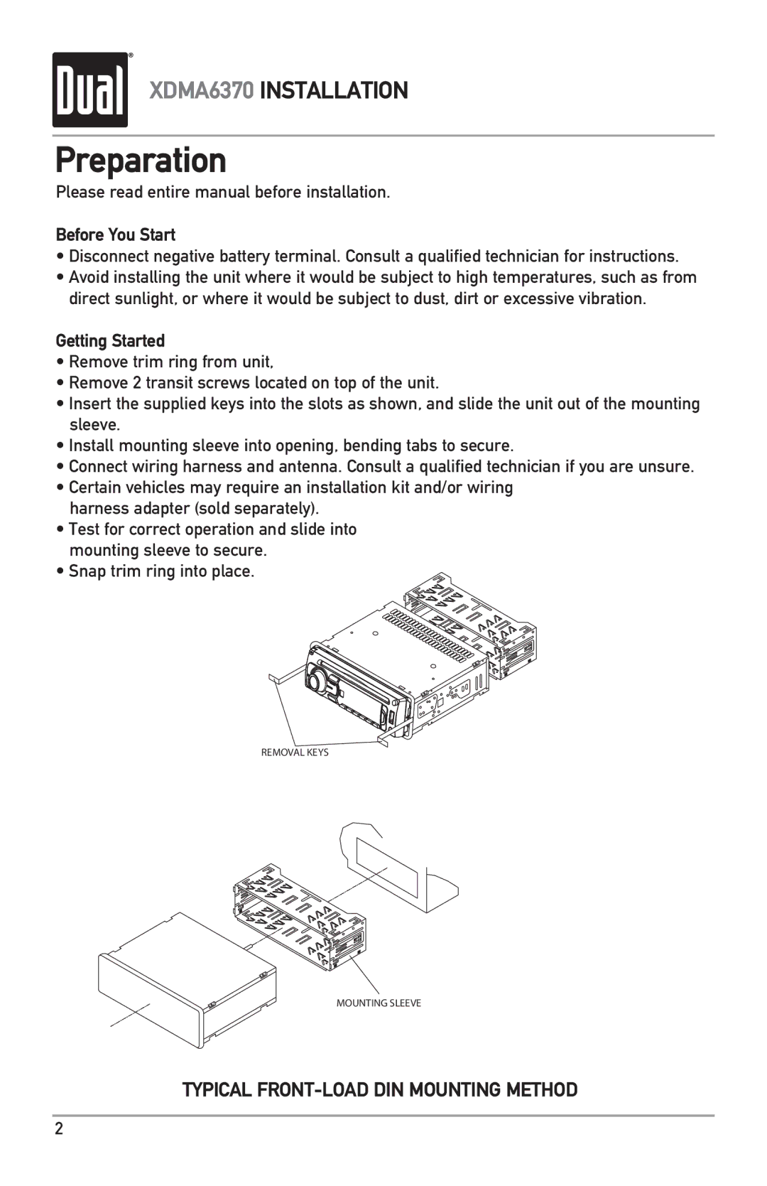 Dual XDMA6370 owner manual Preparation, Before You Start, Getting Started 