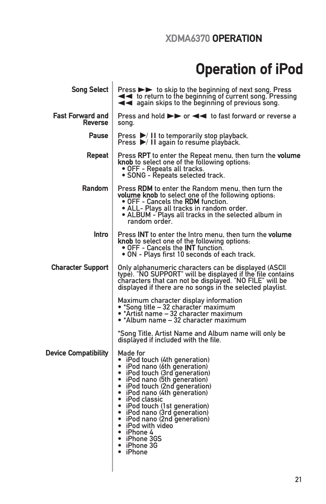 Dual XDMA6370 owner manual Press and hold llor nn to fast forward or reverse a song 