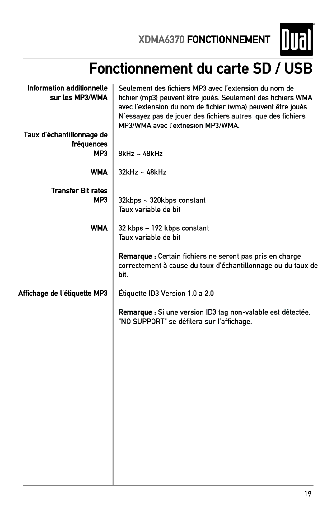 Dual XDMA6370 manual Affichage de l’étiquette MP3 