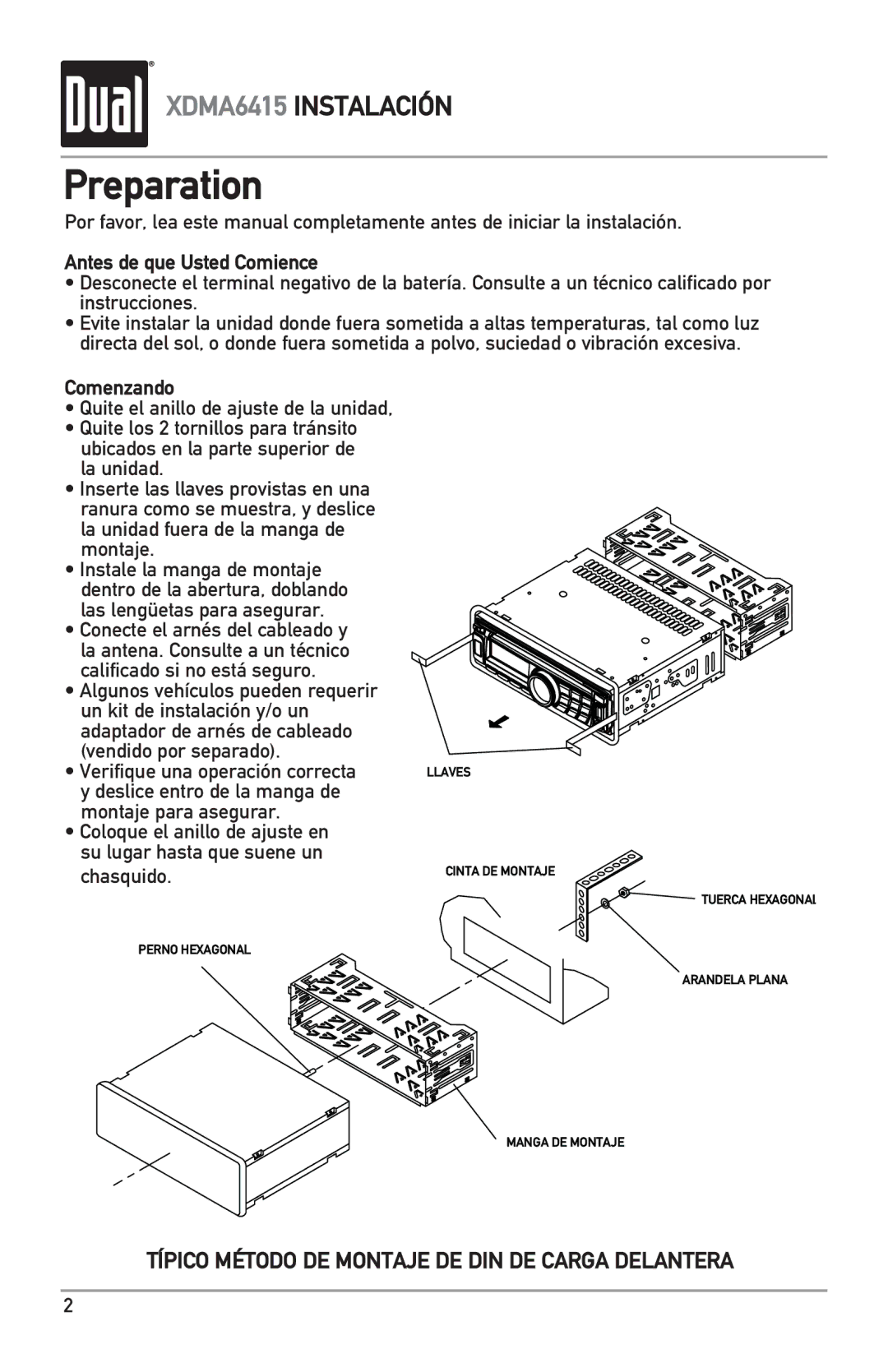 Dual XDMA6415 manual Preparation, Antes de que Usted Comience, Comenzando, Vendido por separado 