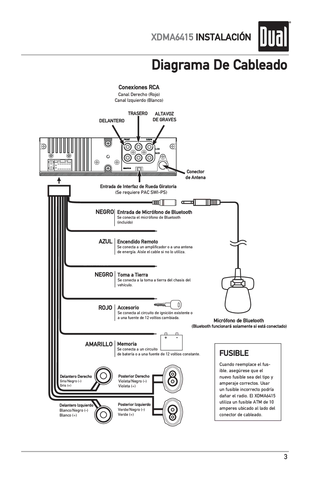 Dual XDMA6415 manual Diagrama De Cableado, Conexiones RCA 