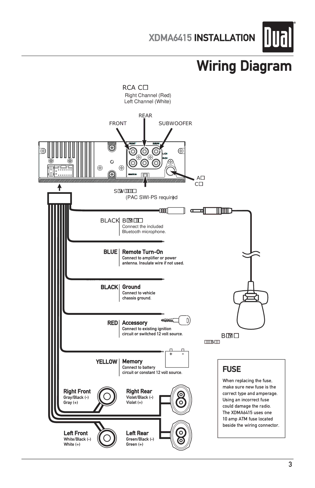 Dual XDMA6415 owner manual Wiring Diagram, RCA Connections 