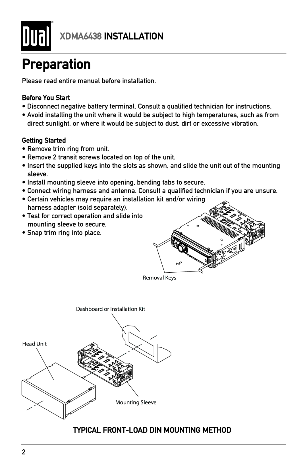 Dual XDMA6438 owner manual Preparation, Before You Start, Getting Started 