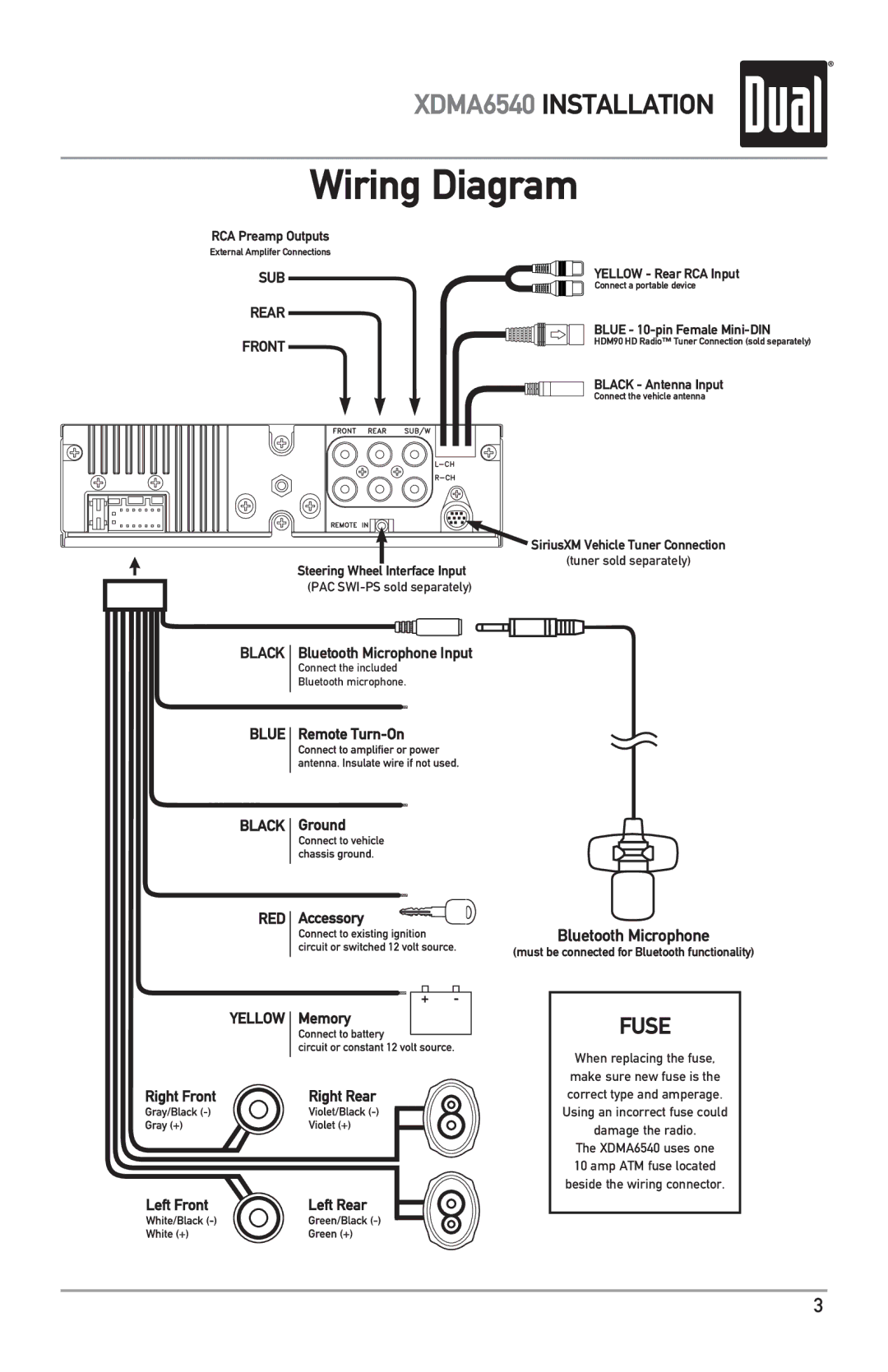 Dual XDMA6540 owner manual Wiring Diagram, Bluetooth Microphone Input 