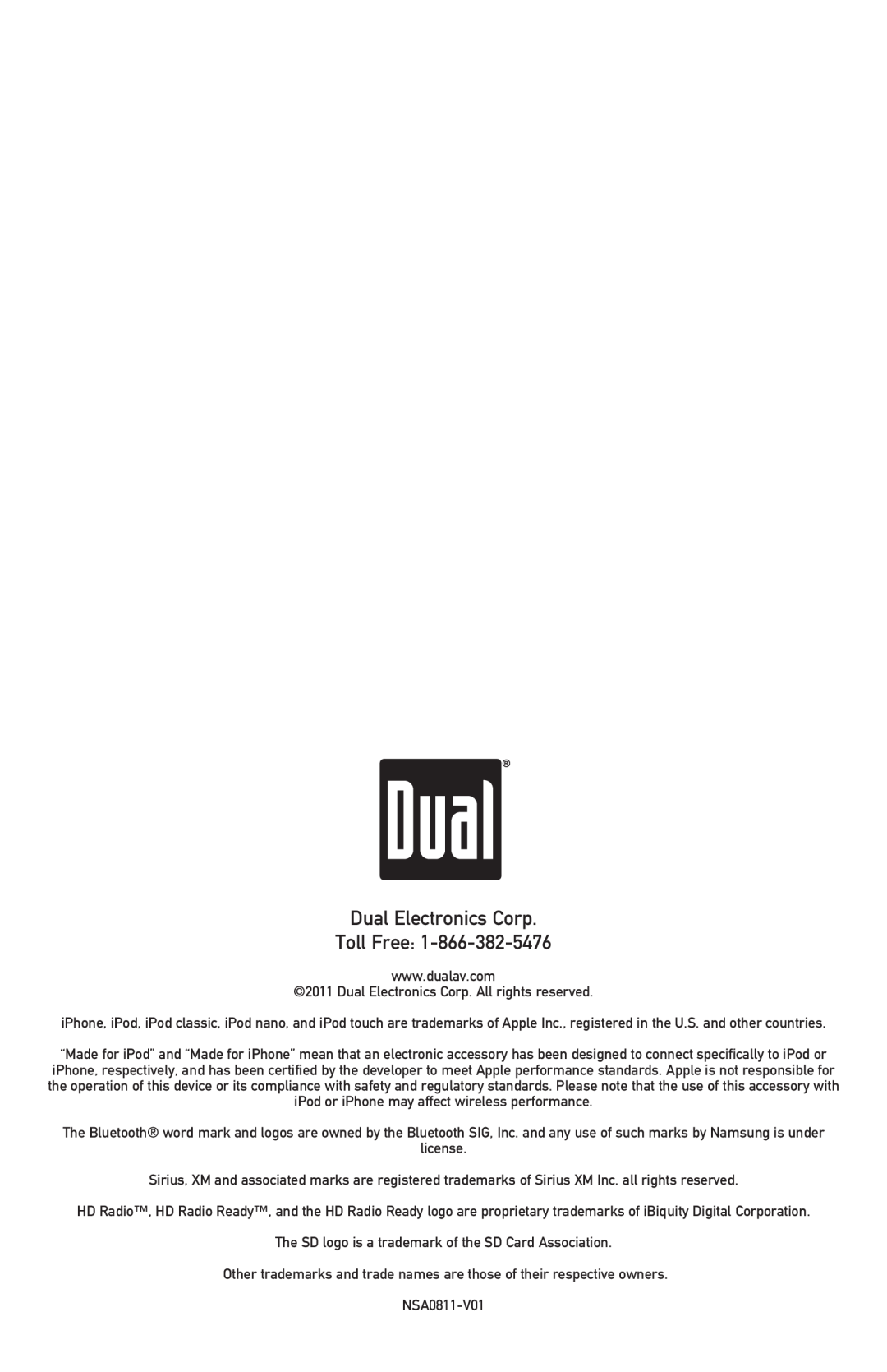 Dual XDMA6540 owner manual Dual Electronics Corp Toll Free 