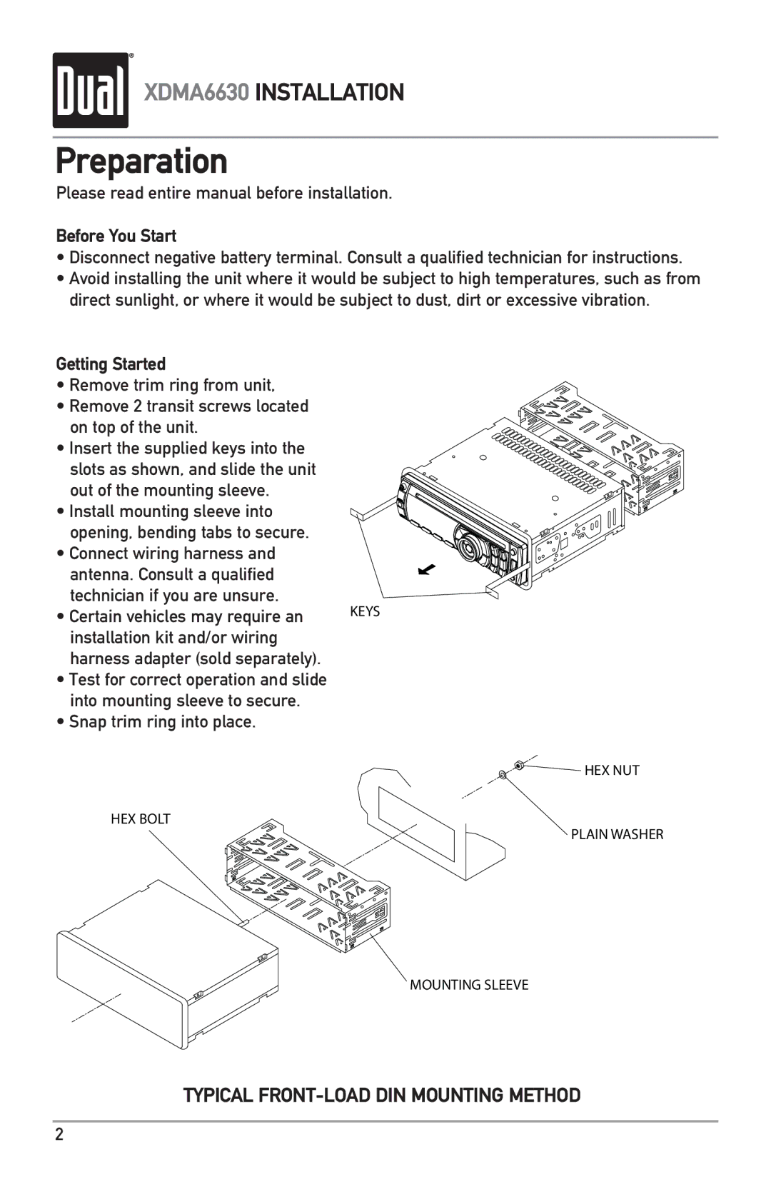 Dual XDMA6630 owner manual Preparation, Before You Start, Getting Started 