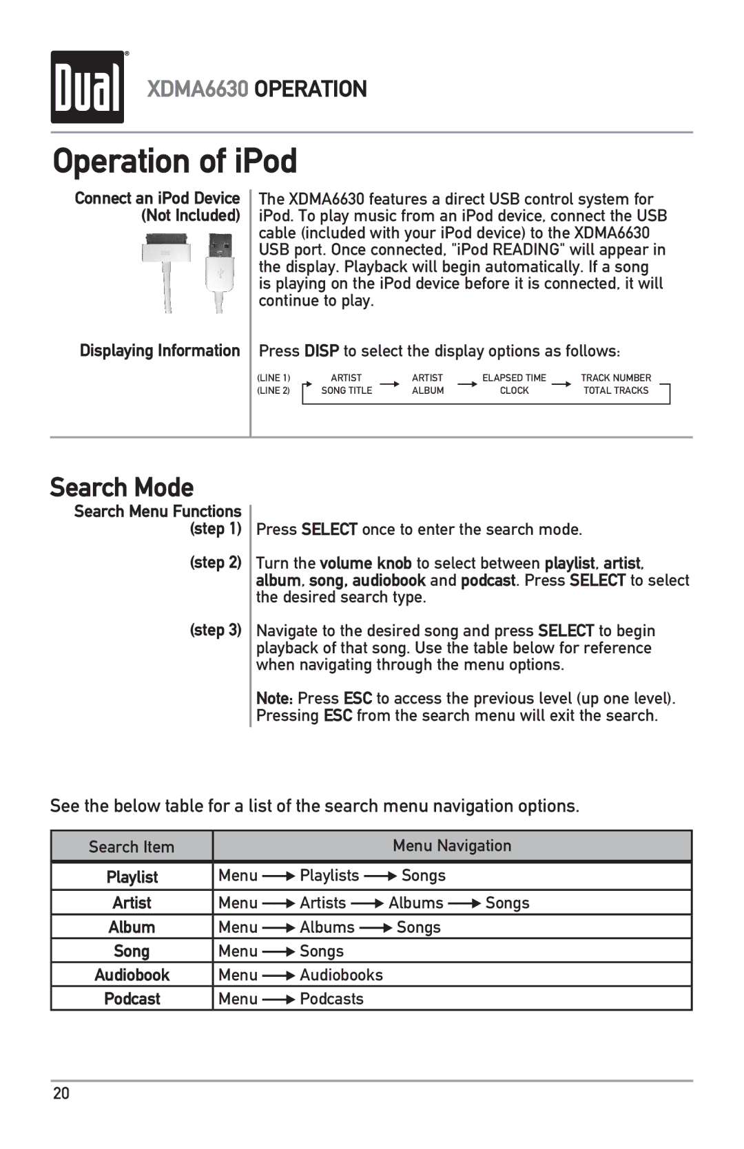 Dual XDMA6630 owner manual Operation of iPod 