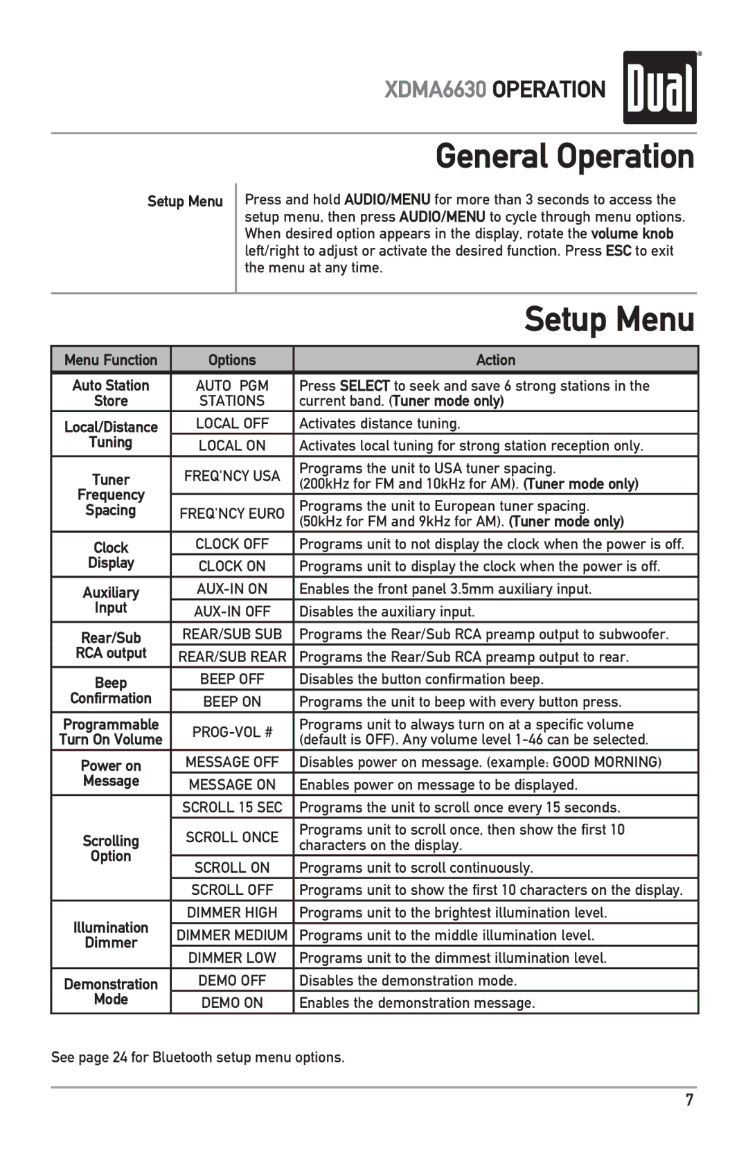 Dual XDMA6630 owner manual Setup Menu 