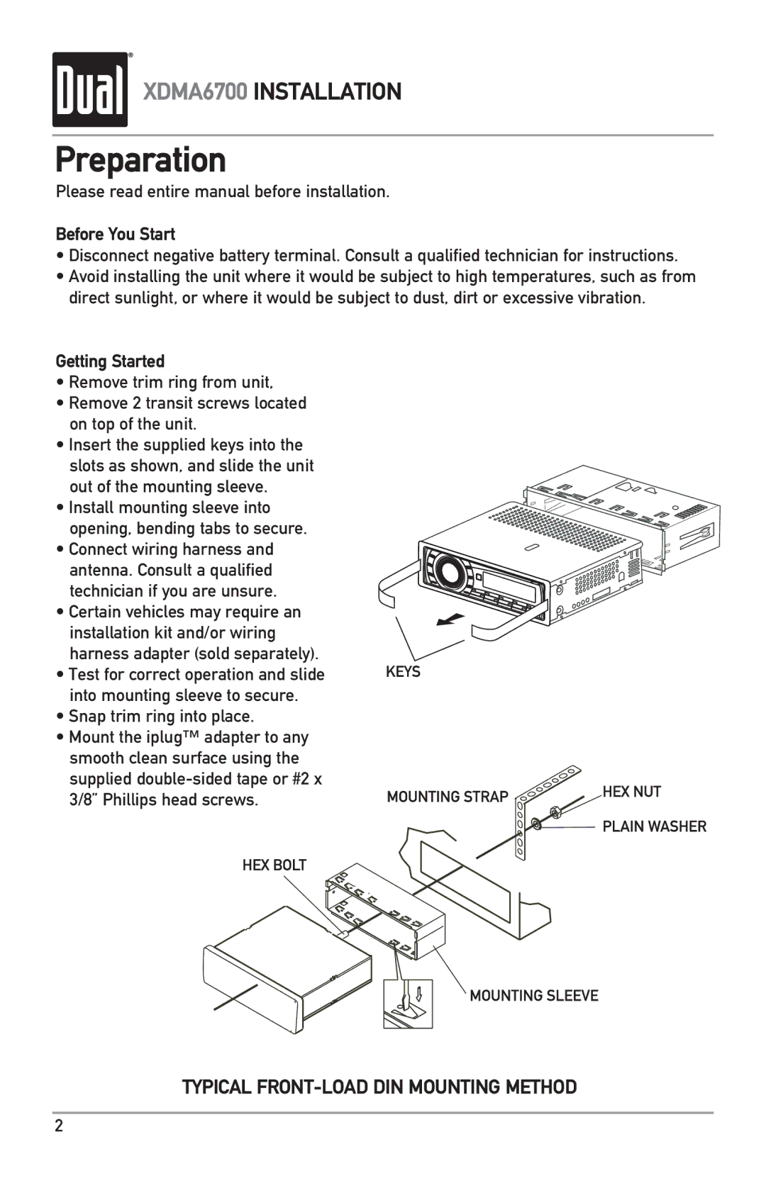 Dual XDMA6700 owner manual Preparation, Before You Start, Getting Started 